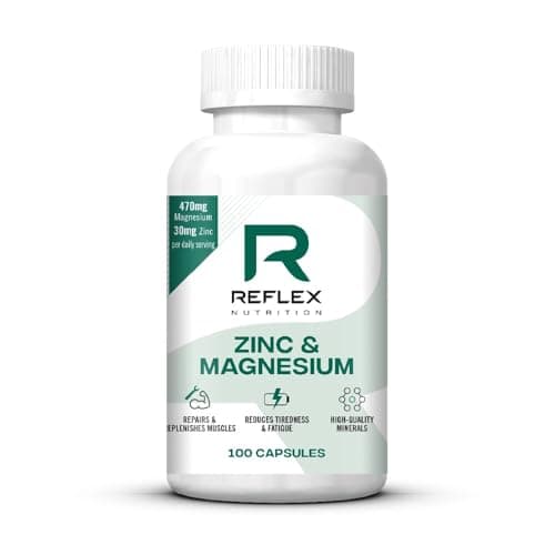 Image of Reflex Nutrition Zinc & Magnesium - Normal Muscle Function & Protein Synthesis Support - Reduce Tiredness and Fatigue - Essential Mineral Magnesium Supplements & Zinc Supplements (100 Capsules, Vegan)