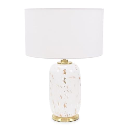 Image of ValueLights | Gold Metal and White Confetti Glass Table Lamp with White Drum Lampshade | Home Décor, Bedside & Desk Lamp | Includes Bulb