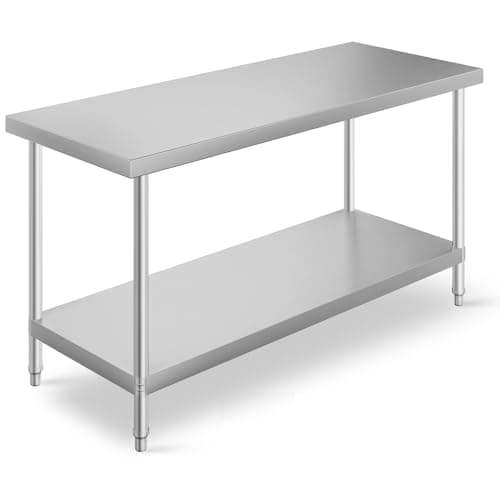 Image of DKIEI 120 x 60 x 80cm Stainless Steel Kitchen Catering Table, Heavy Duty Food Prep Workbench, Double-layer Commercial Food Preparation Work Tables for Restaurant, Home, Hotel