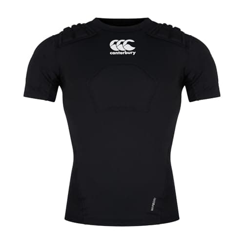 Image of Canterbury Junior Unisex Pro Protection Rugby Vest | Protect Chest & Shoulders | Breathable | Lightweight and Flexible Protective Vest, Black/Whte/Silver, LB