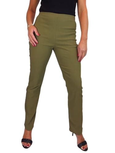 Image of Paulo Due Women's Elasticated Waist Trousers Pull On High Waist Straight Leg Trousers Evening Day Office Work Khaki Green 8-22 (14)
