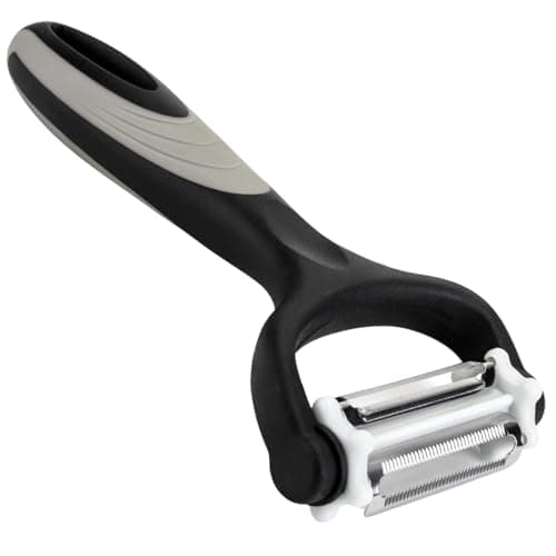 Image of 3 in 1 Potato Peeler + Serrated Blade for Fruit & Vegetable +Julienne Slicer. 3 Peelers in 1 for Speed Peeling of All Kinds of Veg & Fruit. Black/Grey/Stainless Steel
