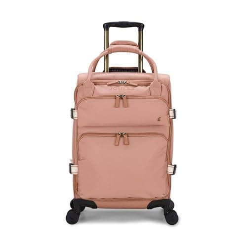 Image of Joules Epwell Collection Trolley Travel Luggage Case, 4-Wheel Spinner Softside Suitcase, Pink, Cabin Small