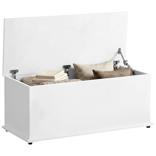Image of HOMCOM Storage Chest, Large 113L Blanket Box, Shoe Bench with Safety Hinged Lid, Storage Trunk, Bed End Bench for Bedroom, Hallway, Living room, Playroom, 100 x 40 x 40cm, White