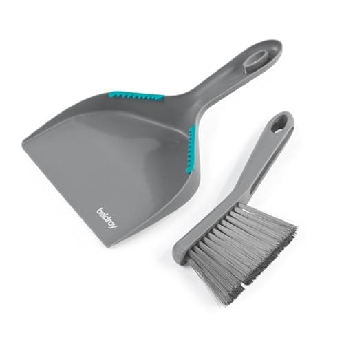 Image of Beldray Antibac Countertop Dustpan & Brush Set – 18 x 5 cm Compact Size, Tough Non-Scratch Bristles, Hard Flooring, Antibacterial, Rubber Cleaning Teeth, Raised Base for Angled Sweeping