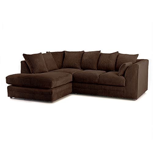 Image of New Luxor Fabric Corner Sofa Chocolate | Soft Jumbo Cord 3-4 Seater Corner Sofa (Chocolate, Left Hand Facing)