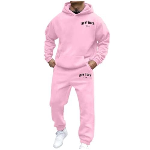 Image of Mens Outfits 2 Piece Casual Plain Jogging Bottom Tracksuits Zipped Track Top Fleece Hooded Tracksuit Y2K Jogging Suit Lapel Activewear Sweatsuits Holiday Clothing (Z2 Light Pink,3XL)