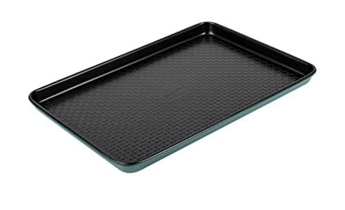 Image of Prestige x Nadiya Oven Tray Non Stick - Large Baking Tray, Durable Anti Warp Steel, Freezer & Dishwasher Safe Bakeware, 38 x 25cm, Teal with Black Interior, 10" x 15"