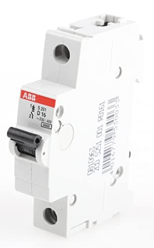 Image of ABB S201-D16 Miniature Circuit Breaker, 1 Pole, Type D, 6/10kA Breaking Capacity, 16 Amp Current (2CDS251001R0161)