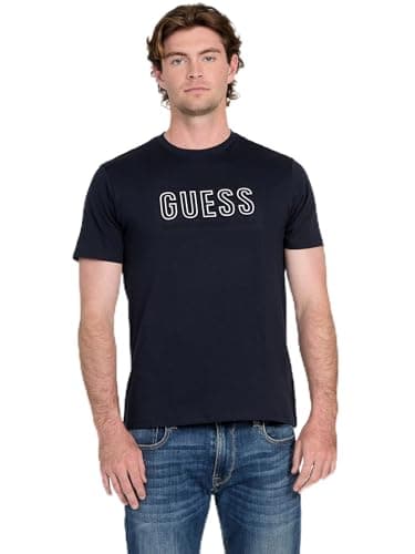 Image of Guess Men's Eco Short Sleeve Embossed Logo Tee, Smart Blue Multi, XXL