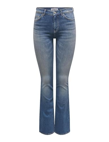 Image of ONLY Womens Onlblush Mid Flared DNM Tai305 Noos Jeans, Medium Blue (Medium Blue Denim), L / 32L UK