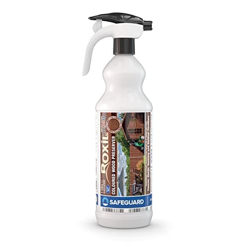 Image of Roxil Wood Stain Preserver (Chestnut, 1 Litre Spray) - Fast-Drying Satin Finish for Decking, Fence, Shed, Furniture. Up to 5 Year Protection for Indoor & Outdoor