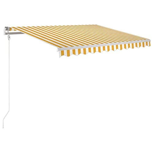 Image of vidaXL Manual Retractable Awning 350x250 cm - Outdoor Patio Awning - UV & Water-Resistant Polyester Fabric - Adjustable Height and Angle - Yellow and White