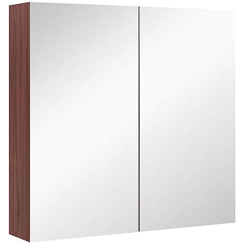 Image of kleankin Double Door Bathroom Mirror Cabinet, Wall Mounted Bathroom Storage Cabinet, Soft Closing, 63L x 60Hcm