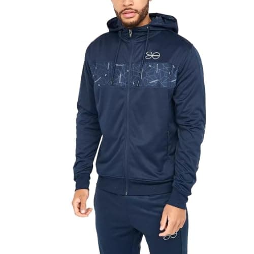 Image of Crosshatch Mens Full Zip Sweatshirt Hooded Tracksuit Jacket Hood Top with Zipped Side Pockets Navy L