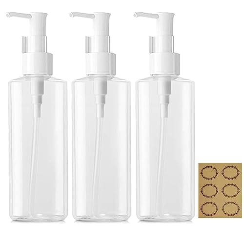 Image of Apstaqeoo 3Pcs 200ML Empty Lotion Dispenser Refillable Clear Plastic Oval Travel Bottles Makeup Cosmetic Flat Container Dispenser with Pump Head for Gel Cream Shampoo Massage Cleansing Oil