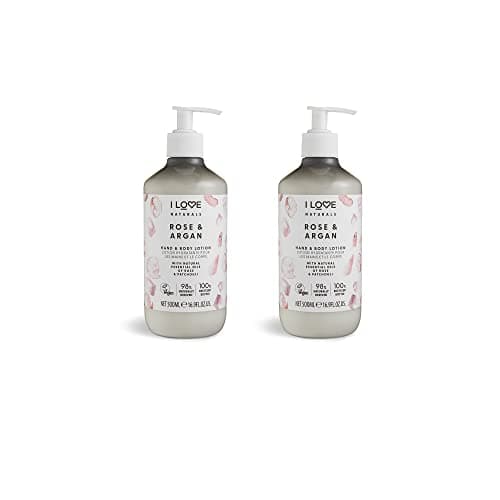 Image of I Love Naturals Rose & Argan Hand & Body Lotion – Enriched with Shea Butter, Rose & Patchouli Oils – Silky Smooth Hydration – Nourishing, Soothing & Vegan-Friendly Skincare for Soft Skin 2 x 500ml