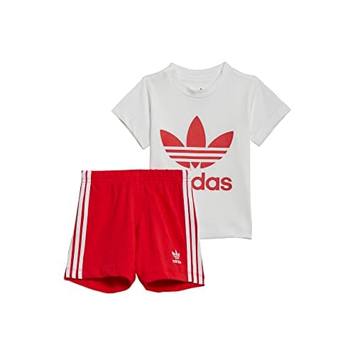 Image of Adidas Baby Short TEE Set Pants, Top:White/Vivid red Bottom:Vivid RED S21, 3-6M