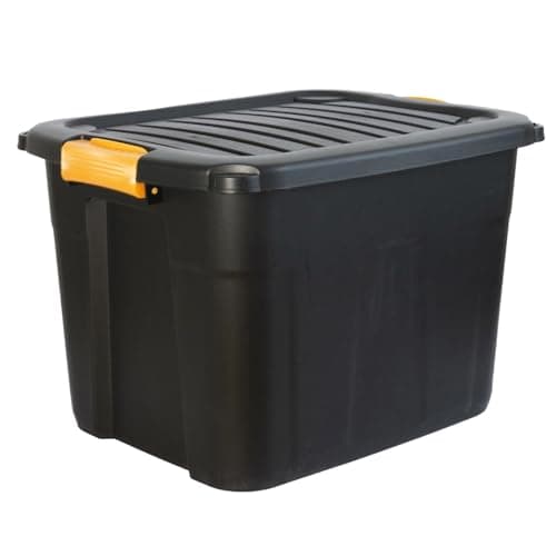 Image of DANIEL JAMES Housewares Heavy Duty Storage Box with Lid - Large Plastic Stackable Storage Boxes with Clip Handles - Lockable BPA Free Indoor Outdoor Garage Storage Trunk Box - Black, 20l