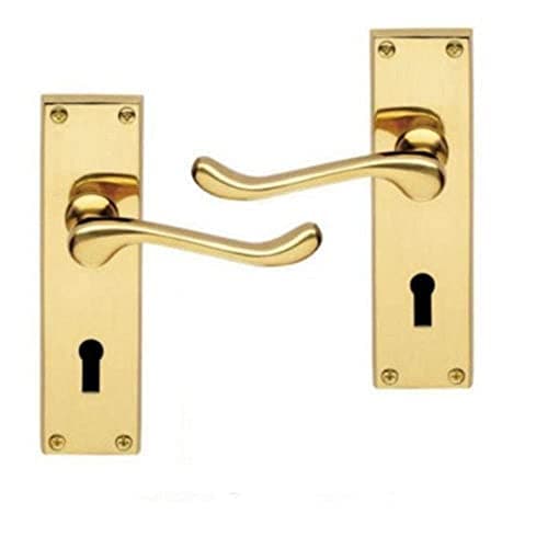 Image of Golden Grace Victorian Scroll Door Handles Lever Lock in Polished Brass Finish - 150 x 40mm