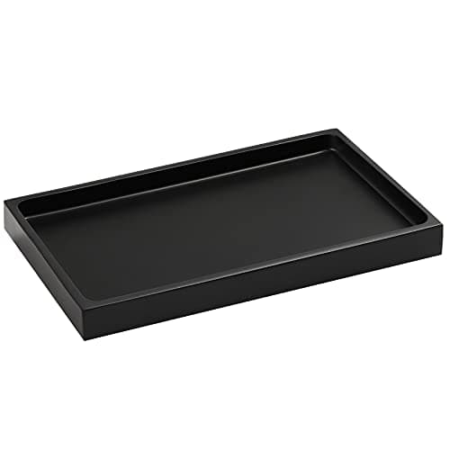 Image of Luxspire Bathroom Vanity Tray, Resin Dresser Jewelry Ring Dish Tank Storage Kitchen Sink Countertop Organiser Plate Holder for Perfume Candles Soap Towel Plant Bathroom Accessories, M, Matte Black