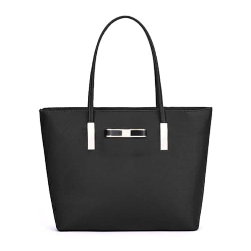Image of kukubird Women's Top-Handle Black Large Tote Bag Handbag Simple Shoulder Bag with Zipper for School Work Leisure-Black