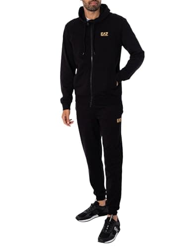 Image of EA7 Men's Hooded Zip-Up Tracksuit, Black/Gold, Black/Gold, XL