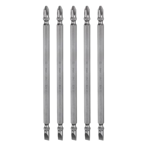 Image of sourcing map 5pcs Magnetic Double Ended Screwdriver Bit 6mm PH2/SL6 6" Length 1/4" Hex Shank S2 Steel Phillips Cross Slotted Flat Screw Driver Bit