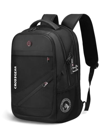 Image of CROSSGEAR 17.3 Inch Anti-Theft Laptop Backpack with Lock, Waterproof Travel Rucksack with USB A & Type-C Charging Port, Breathable Ergonomic Design for Men Women Work Travel College Business, Black