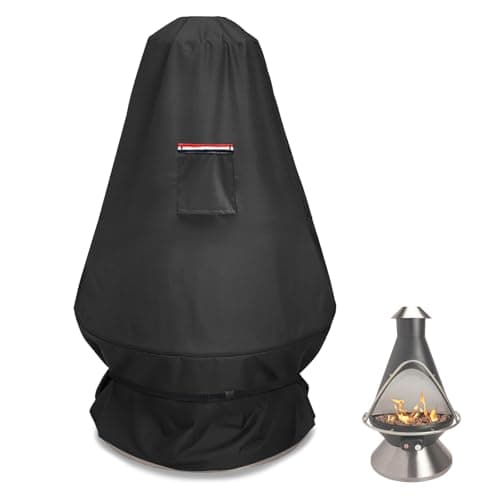 Image of Heater Cover for Chimenea Propane Fire Pit,Heavy Duty 600D Waterproof Propane Fire Pit Heater Cover,31" L x 31" L x 48" H,Black.