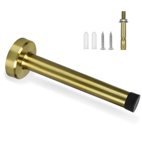 Image of 5 Inch Door Stop, Long Door Stopper, Wall Mounted, Gold Door Stoppers for Skirtings, Stainless Steel Door Stop with Sound Dampening Rubber Tip Doorstops Wall Protector, Brass Gold, 120mm