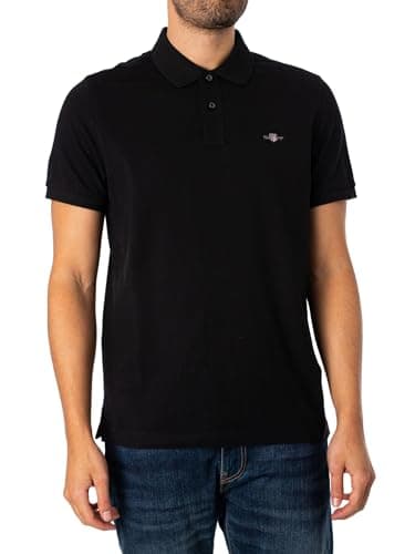 Image of GANT Mens Shield Short Sleeve Pique Polo Shirt Black XL