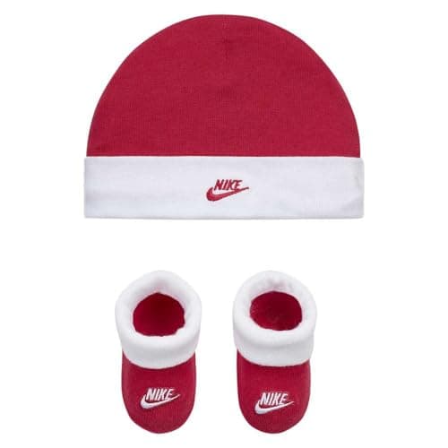 Image of NIKE Children's Apparel Baby Hat and Bootie Two Piece Set Socks, Pink/Grey/White, 0-6 Months