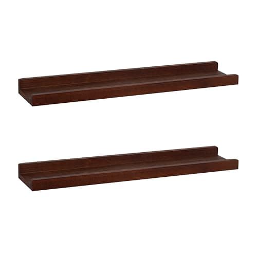 Image of PHOENANCEE Solid Wood, 60cm Wall Picture Shelves Ledge, Rustic Wood Floating Shelf, Decorative Display Photo Racks For Living Room, Kitchen, Bedroom, Kitchen, Books, Set of 2, Walnut