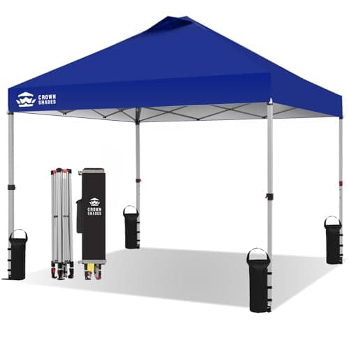 Image of CROWN SHADES Pop Up Gazebo 3m x 3m, Center Lock One Push Instant Pop Up Outdoor Canopy Tent, Heavy Duty Gazebo with Carry Bag, Bonus 8 Stakes and 4 Ropes, Navy Blue