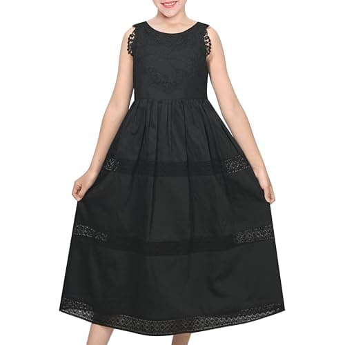 Image of Sunny Fashion Flower Girls Dress Black Lace Sleeveless Maxi Elegant Wedding Party Pageant Size 8 Years