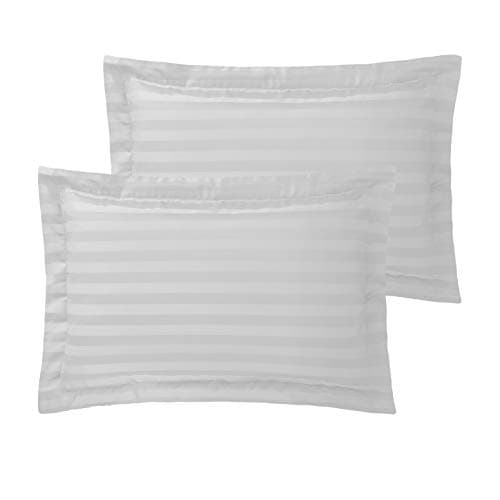 Image of ED 800 Thread Count Cotton Rich Satin Stripe Duvet Bed Cover with Housewife Pillowcases Hotel Striped Bedding (2 x Oxford Pillowcases, White)
