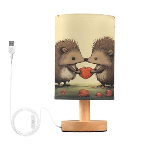 Image of SKYSHU Hedgehog Bedside Table Lamp, Small LED Desk Light USB Nightstand Lamp with Non Slip Wood Base & Eye-Friendily Lampshade for Living Room Bedroom Dorm Home Office Desk Decor
