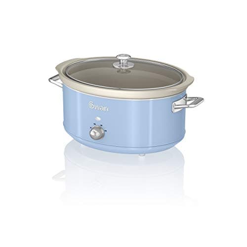 Image of Swan SF17031BLN Retro Slow Cooker with 3 Temperature Settings, Keep Warm Function, Removable Dishwasher Safe Pot, Up to 8 Portions, 6.5L, 320W, Retro Blue