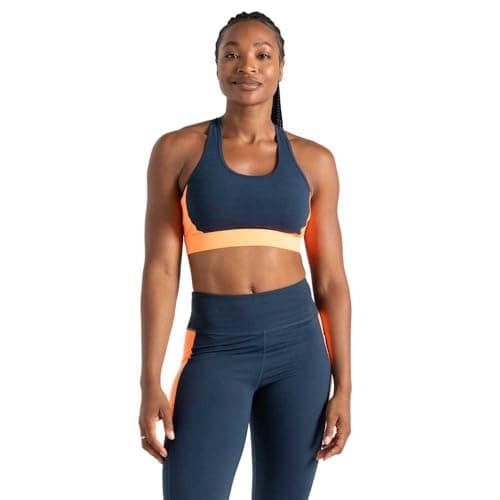 Image of Dare 2b Women's Swift II Sports Bra with Q-WIC and Quick Drying Fabric, Great for Medium Impact Sports, Includes Removable Pads - Perfect for Working Out, Fitness & Walking Orange