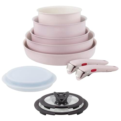 Image of Tefal Ingenio Serenity 11-Piece Cookware Set, Full Edition, Non-Stick Coating, Induction, Stackable, Pink Clay, L830SB04