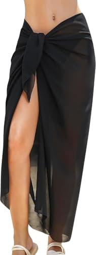 Image of Womens Beach Sarong Chiffon Swimsuit Coverups Sheer Bikini Wraps for Swimwear Bathing Suit Cover Up Summer Holidays (Black)