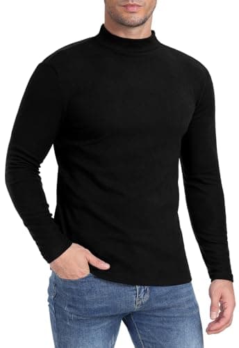 Image of MLANM Men's Mock Turtleneck Jumper Undershirt Lightweight Pullover Sweaters Long Sleeved Neck Pullover Winter Sweater Slim Fit Pullover Mens Tops, Black 2XL