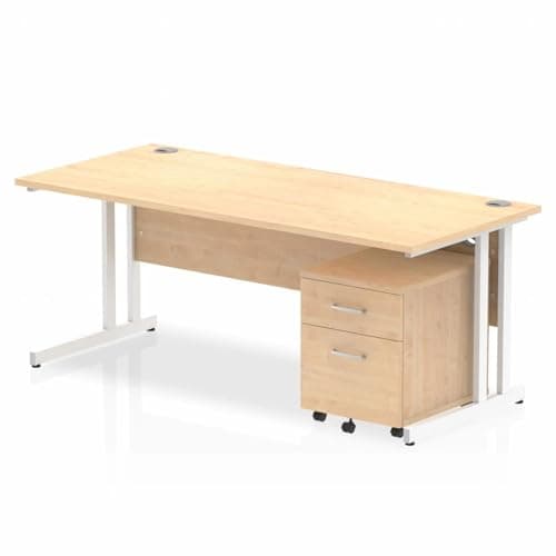 Image of Mr Office Impulse Straight Desk, White Cantilever Leg - With 2 Drawer Mobile Pedestal, Maple, 1800