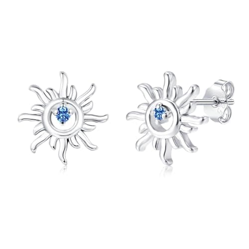 Image of Loutade Silver Stud Earrings for Women, 925 Sterling Silver Sunflower Stud Earrings with Cubic Zircon, Minimalist 8mm Small Trendy Classic Cartilage Sleeper Silver Sunflower Earrings for Teen Girls