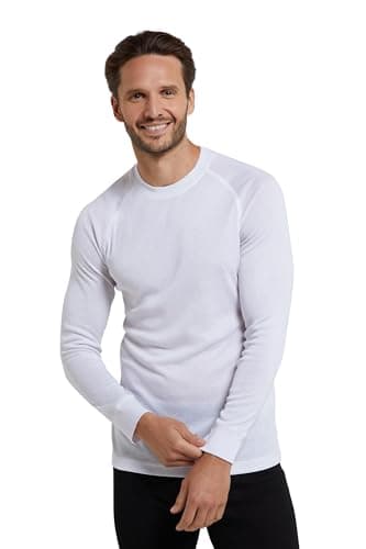 Image of Mountain Warehouse Talus Mens Thermal Baselayer Top - Quick Drying Jumper, Easy Care, Long Sleeves, Sweater, Breathable, Lightweight, High Wicking - Spring Summer White (Round Neck) M
