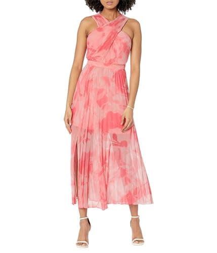 Image of Ted Baker Cross Front Pleated Midi Dress Coral 0 (US 2)