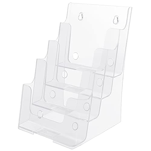 Image of BELLE VOUS 4-Tier Acrylic Leaflet Holder - A5 Leaflet Display Stand Wall Mounted or Desktop - Document & Brochure Holder Stand for Flyers & Magazines