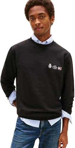 Image of Tommy Hilfiger Men’s Round Neck Small Crest Outline Sweatshirt, Black (Black), L