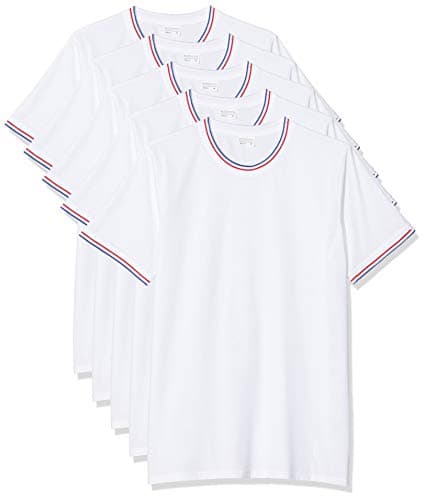 Image of Kustom Kit Men's Fashion Fit Tipped Tee 5 Pack Regular Fit Plain Crew Neck Short Sleeve T - Shirt, White (White/Red/Royal Wrr), Small (Manufacturer Size:SML)